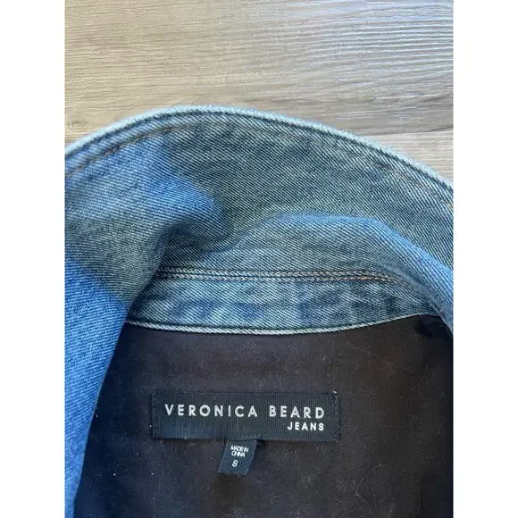 $495 VERONICA BEARD "Potter" cropped fleece and denim jacket coat sz S